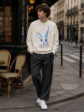 NWT Nahmias Swarovski Crystal Bunny Crewneck Sweatshirt White Cotton Large